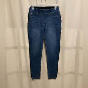 Nygard Slins Luxe denim leggings with side faux leather trim